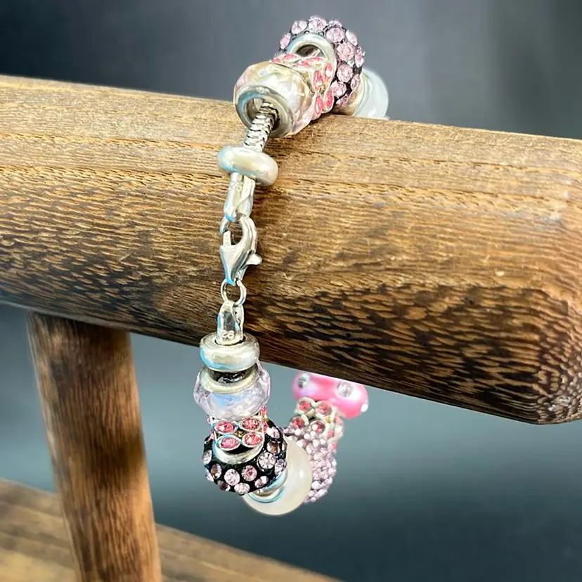 Charm Bracelet, 925 Silver Bracelet, Charms unknown 6 1/2” Long