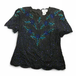 Vintage  90’s Papell Boutique Evening  Glamorous Black Multicolor Sequin Top XL