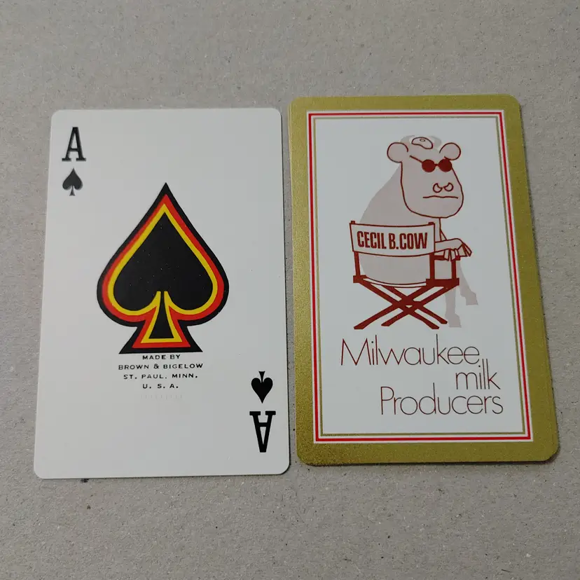 1 Single Swap Card - Playing Card. Tan Red Milwaukee Milk Producers. Dimension 2.5 x 3.5. Read description.