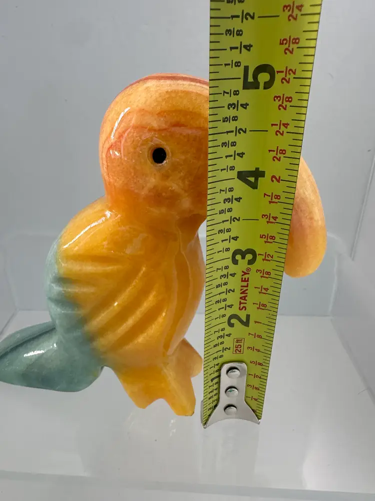 Vintage Hand Carved Stone Toucan Bird Sculpture – Orange & Green Onyx/Alabaster – 4.5” Tropical Decor