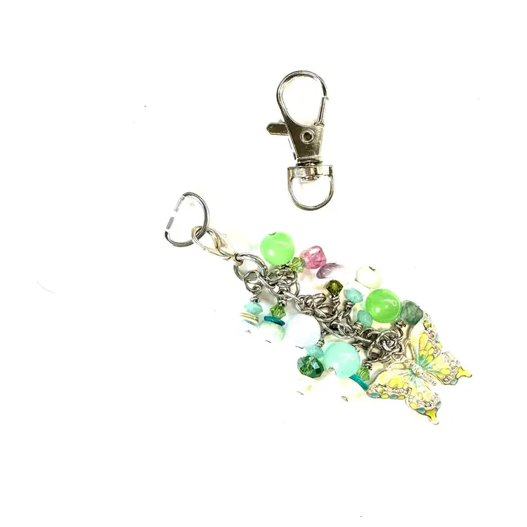 Butterfly Charm Green Blue Beaded Phone Or Purse Charm Repurposed Jewelry Made By Me 3”