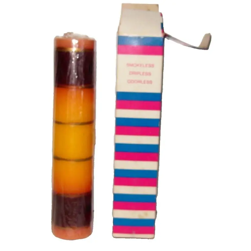 Vintage MCM Orange & Brown Ebb-Tide Slim Pillar Candle, Capri NIB! NOS! RARE!