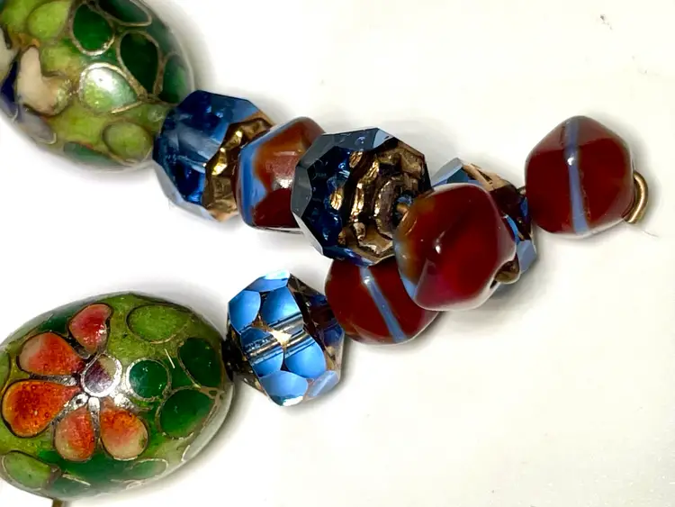 Vintage cloisonné crystal flower earrings