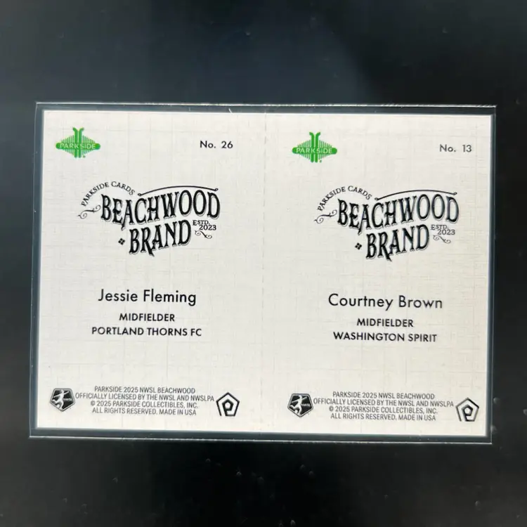 Courtney Brown & Jessie Fleming 2025 Parkside Beachwood Brand Beachwood Squared Soccer Card