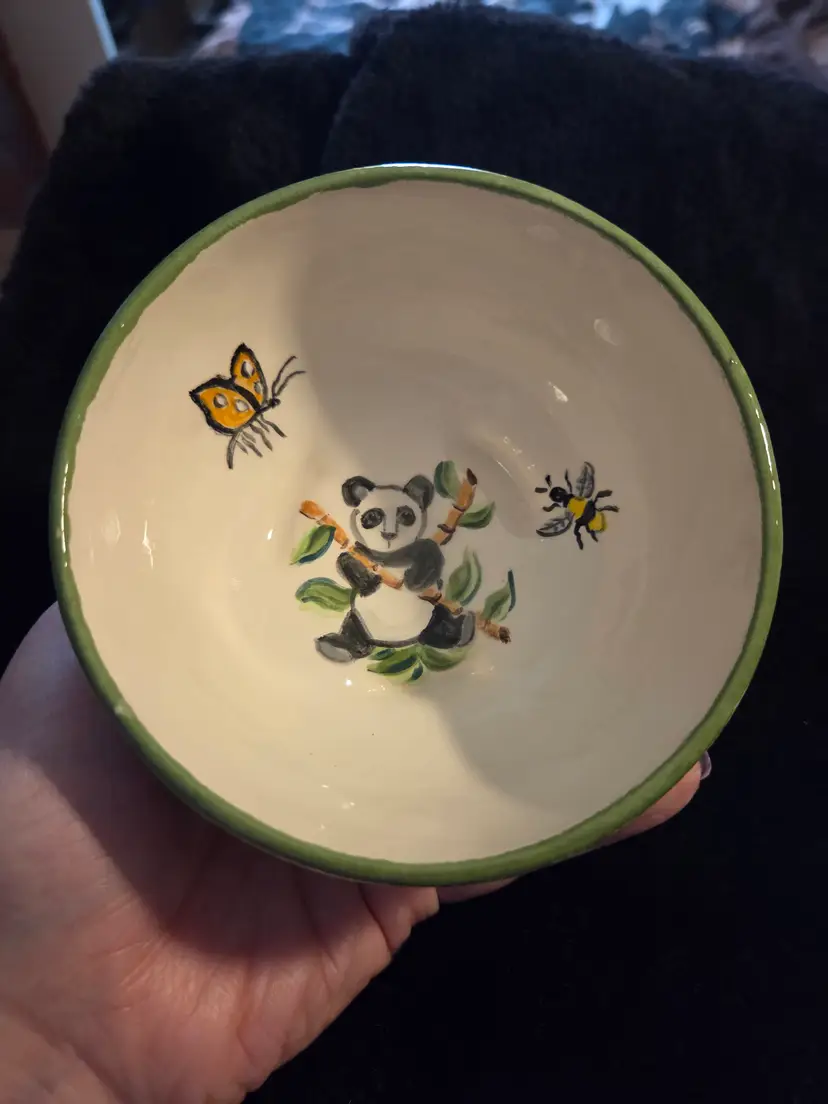 Panda Bear, Butterfly, and Bee Studio Pottery Bowl