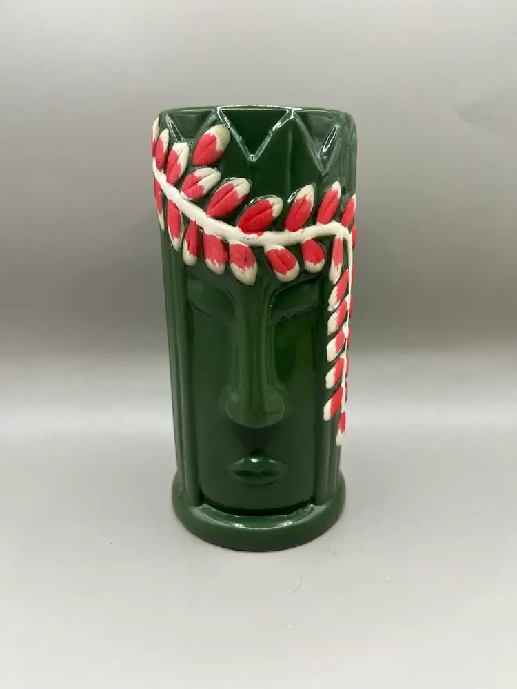 Ceramic Green Tiki Vase Or Tall Mug/Beer Glass 7”