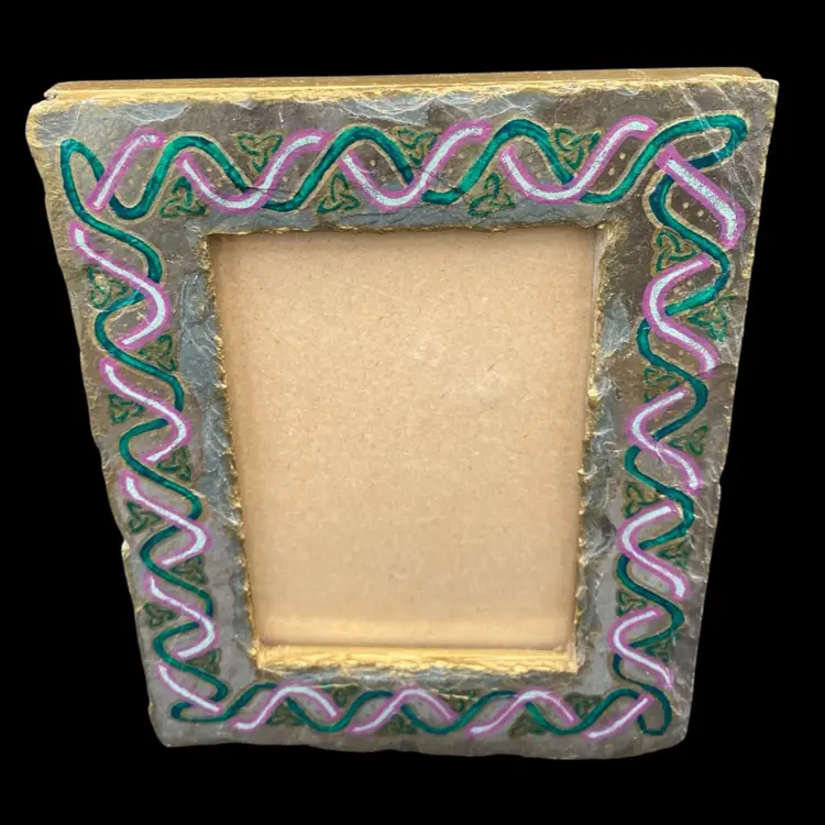 Painted Slate Picture Frame, Mo's Art (Maureen Collins), Green Celtic Triquetras