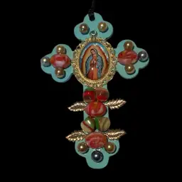 Handmade Our Lady Of Guadalupe 4” Cross Ornament Or Wall Hanging
