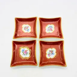 Vintage Dresden Red Butter Pat Small Dishes Carl Thieme Hand Painted, Set of 4