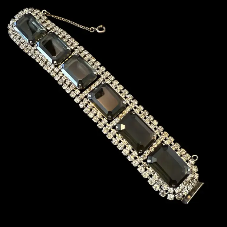 Smoky Blue Rhinestone Bracelet 7.5”