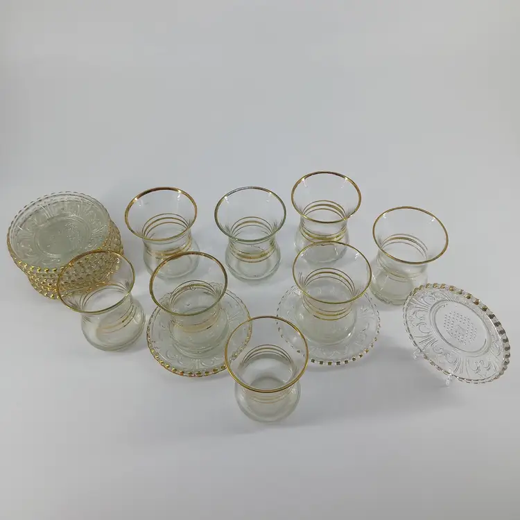 Hand Blown Glass Turkish Coffee/Teacup and Saucer Set with Gold Striping