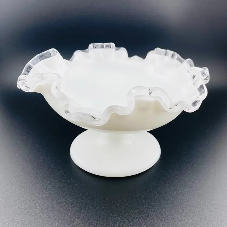 Fenton Glass Silver Crest Pedestal Dish Compote 7” CottageCore