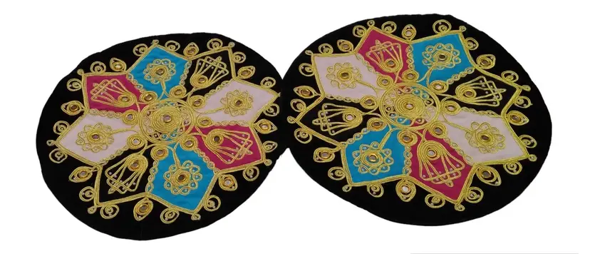 Moroccan Embroidered Round Pillow Cases16" Set Of 2