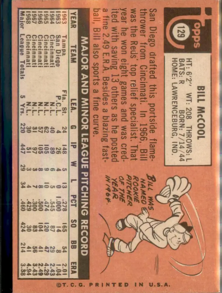 1969 Topps #129 Bill McCool - (pk3) - San Diego Padres