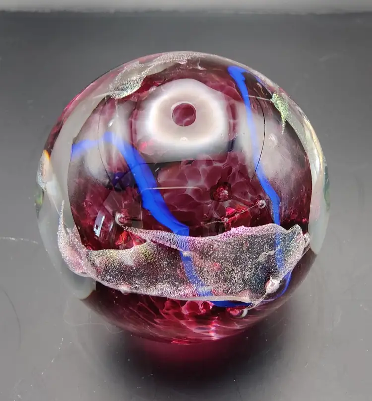 Dichroic art glass paperweight signed