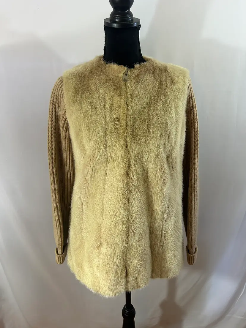 Vintage Jay-Lennad Furs Chestnut Hill Knit Sleeve Zip Up Coat Medium