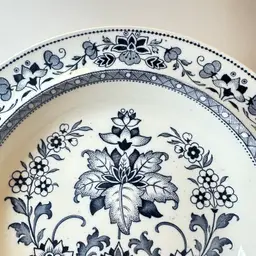 Antique Wedgwood Transferware Mandarin Blue and White Rim Soup Bowls