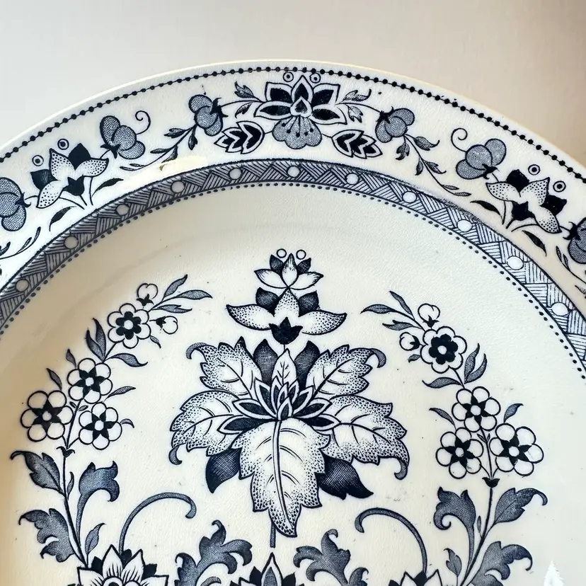 Antique Wedgwood Transferware Mandarin Blue and White Rim Soup Bowls