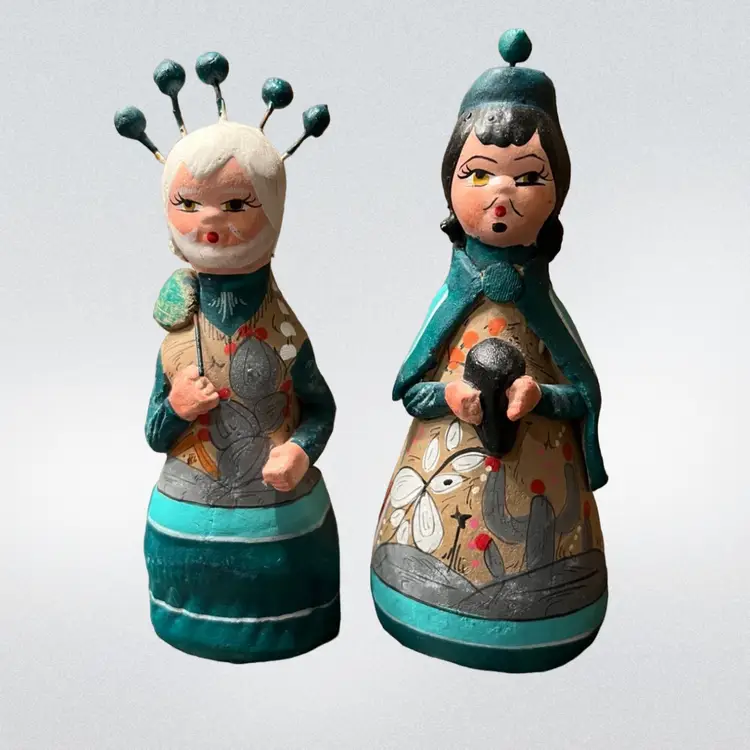 Nativity Creche Mexican Pottery Terracotta Figurines Hand Painted Set Of 2