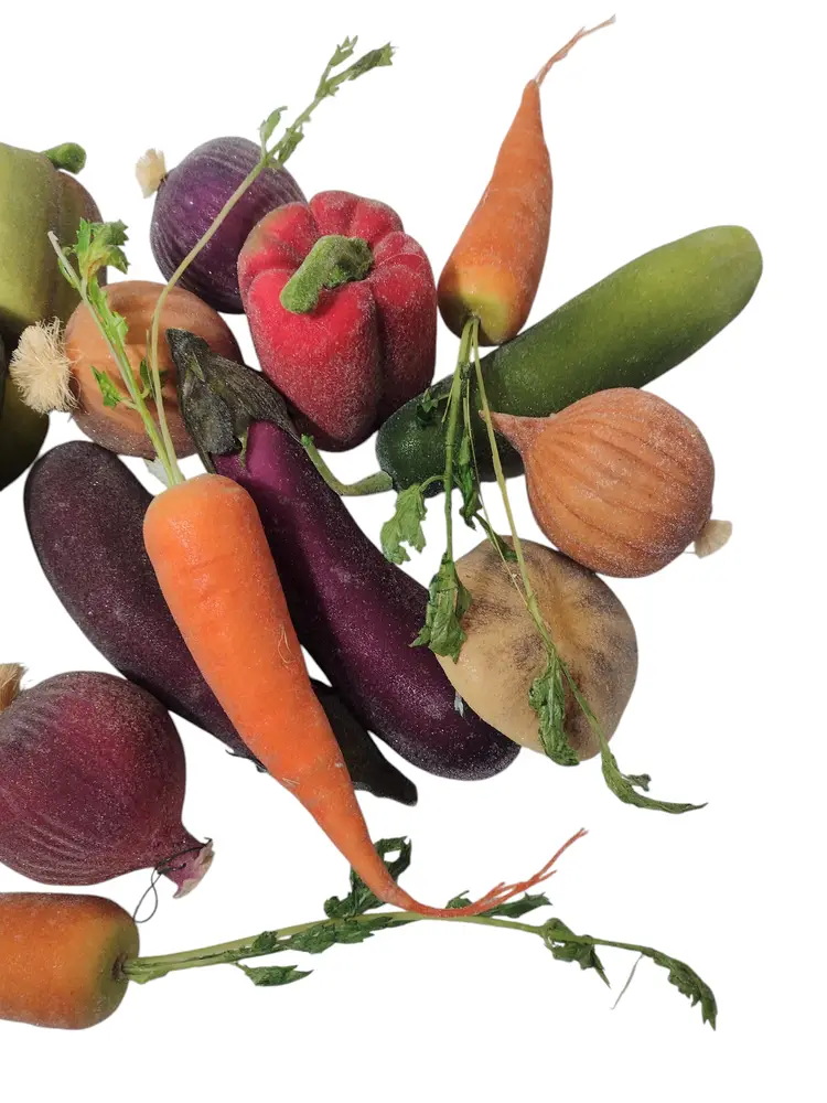 Vintage Lightly Sugared Realistic Faux Vegetables Artificial 20 Mixed Lot Decor