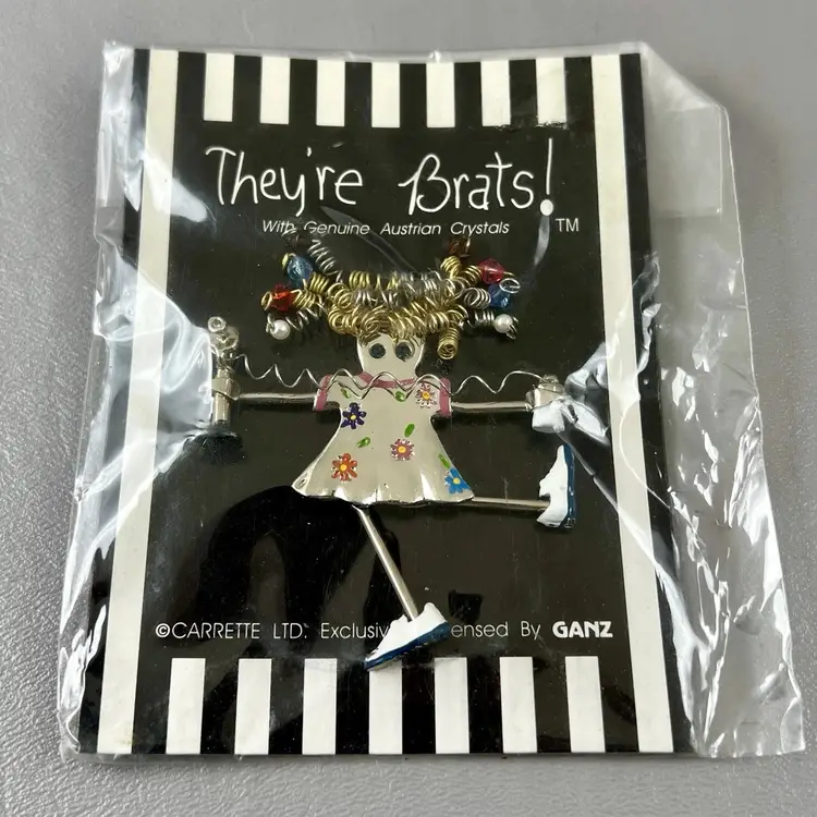 GANZ They’re Brats Girl Telephone 2.5" Brooch Pin Pinback Carrette LTD New