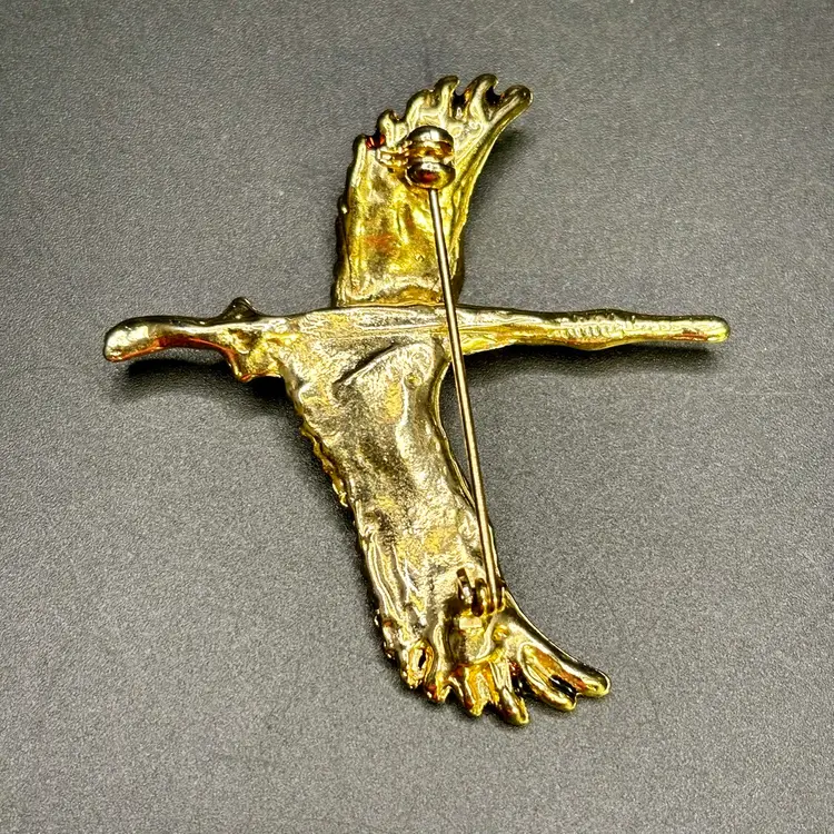 Multicolored Flying Bird Brooch Enameled Gold tone 2.5"