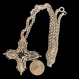 Sarah Coventry Silver Tone Omega Pendant With Black Rhinestone Center. Was Never Sold Given To Hostesses Who Earned It.