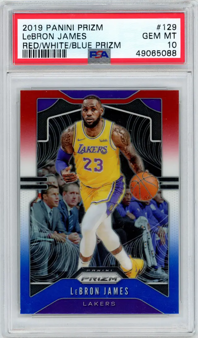 2019 Panini Prizm LeBRON JAMES #129 Red White Blue Prizm PSA 10 GEM MT