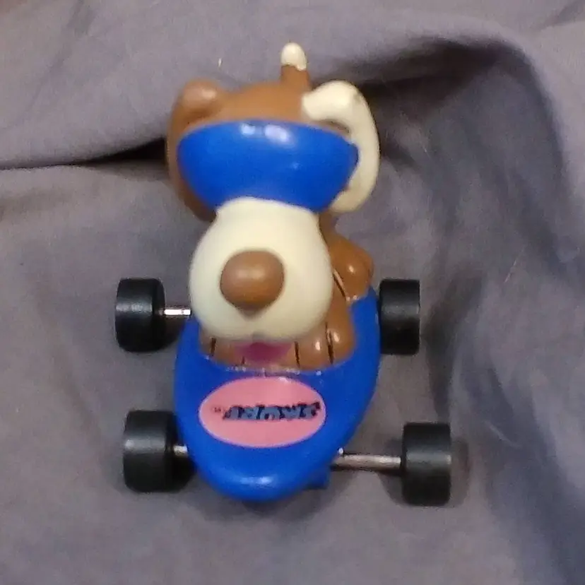 Vintage Smurf Toy 1980s Dog on Skateboard Sunglasses Toy Wheels Peyo Applause
