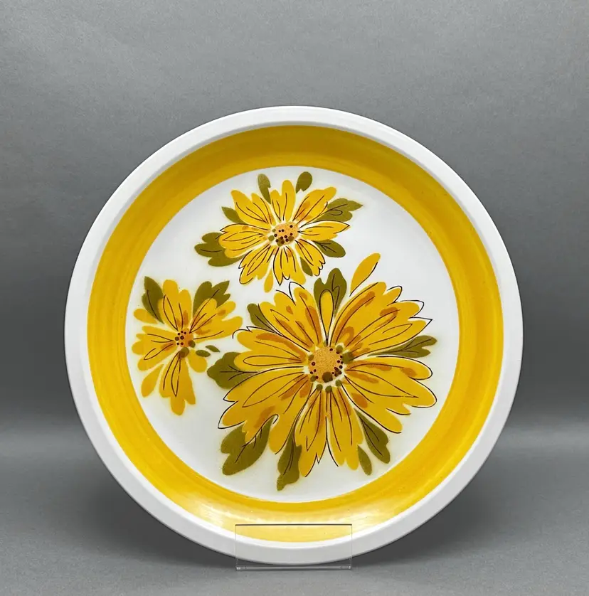 Vintage Mikasa Cera-Stone “Daybreak D1351” Oven to Table Chop Plate/Platter With Golden Yellow Florals. Made in Japan