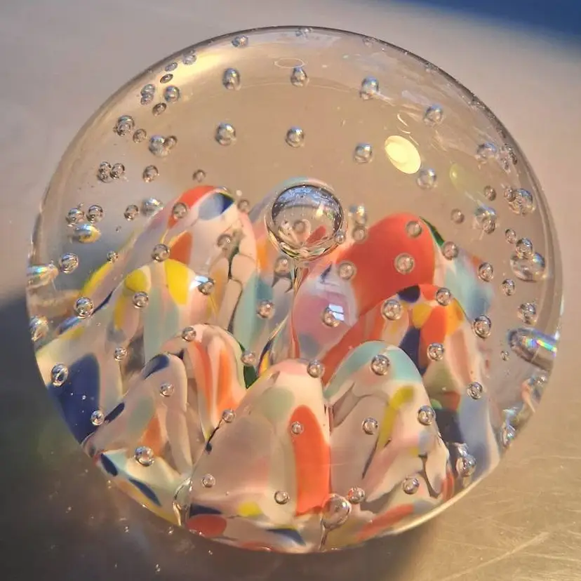 Vintage 1991 Prestige Art Glass Magnum Controlled Bubble Multi-Color Paperweight