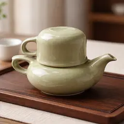 Vintage Green Tea For One Stackable Teapot & Cup Set