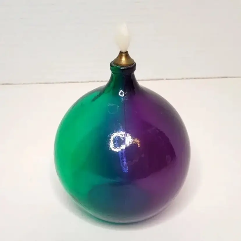 Purple and Teal Green Glass Oil Lamp Vintage Like New