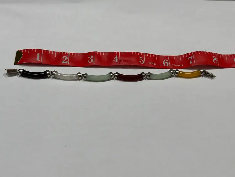 Multicolor Jade And 925 Sterling Silver Bracelet