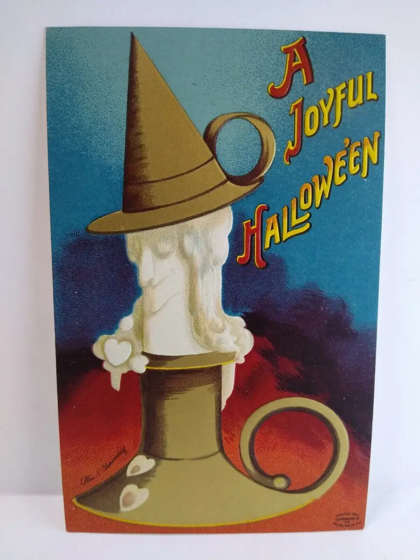 Halloween Postcard Fantasy Ellen Clapsaddle Wax Witch Candle Face 1393