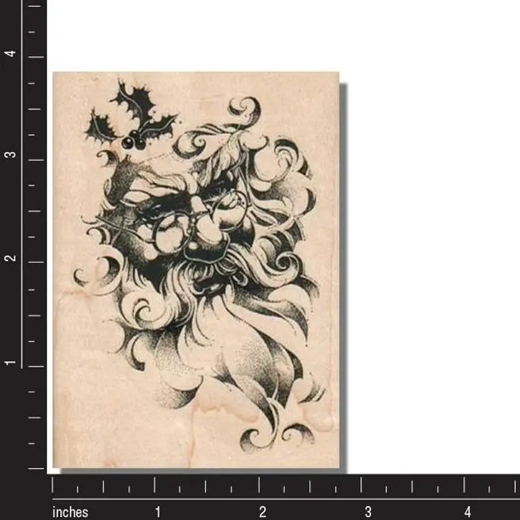 Santa With Holly Rubber Stamp