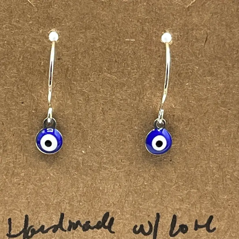 Fused Glass Mini Evil Eye French Wire Earrings 1” Drop