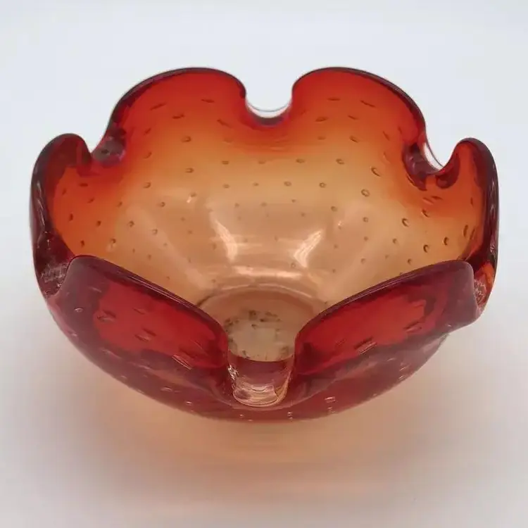 Art Glass Bullicante Bowl Ashtray Red Amberina Controlled Bubble Candy Trinket