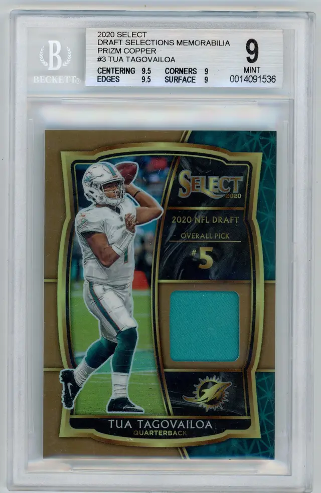 2020 Select TUA TAGOVAILOA RC /49 Rookie Relic Copper Prizm SP #3 DOLPHINS BGS 9 MINT