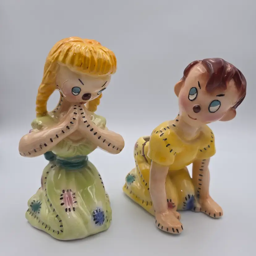 Vintage Brad Keeler BBK California Pottery Anthropomorphic Girl and Boy Doll Planters