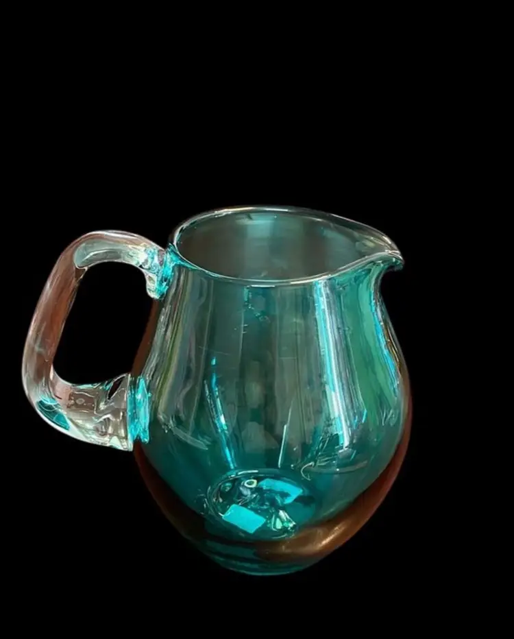 Bischoff blown art glass picture peacock with clear applied handle 6 1/2 inches tall. No cracks or water damage amazing vintage piece.