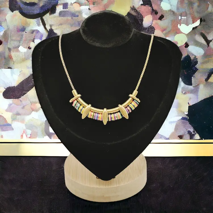 Boho Stella & Dot Wanderer Multicolor Brushed Gold tone Eygptian Style Necklace