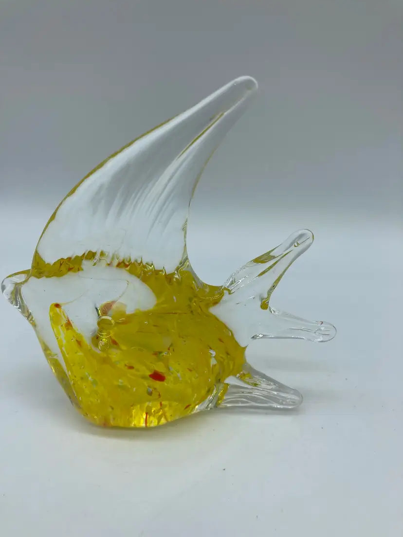 Art Glass Colorful Angel Fish Paperweight Decor 4.5" Yellow Red
