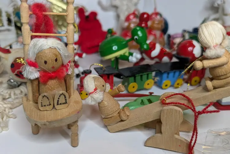 Vintage Lot Of Assorted Christmas Ornaments/ Decorations Wood Plastic