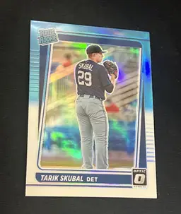 Tarik Skubal 2021 Donruss Optic Rated Carolina Blue & White Prizm Rookie RC #79 Detroit Tigers
