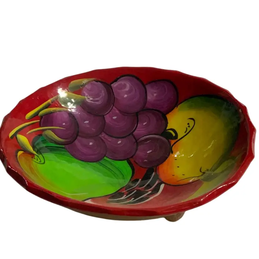 5.5” Diameter Stunning Colorful Fruit Bowl Trinket Dish. 2” Tall Mexican Folk art