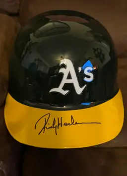 A'S RICKEY HENDERSON Signed Full Size Authentic Helmet JSA Cert