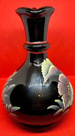 Fenton Glass Midnight Safari Jungle Pitcher Cruet Dragonfly Night Eyes 7" Signed J. Grove