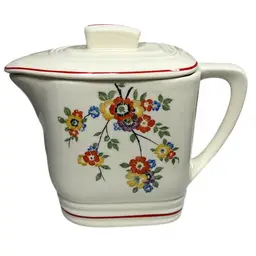 Vintage Lidded Pitcher Pansies Knowles Utility Ware USA 4.25”