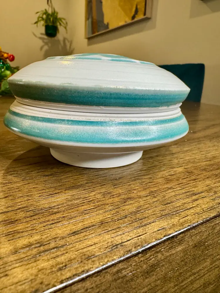 Unique Vintage Studio Pottery trinket bowl with lid.